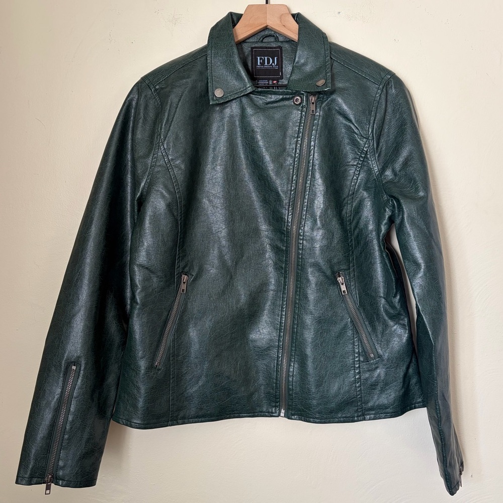 FDJ French Dressing Jeans Faux Leather Moto Jacket Spruce Large